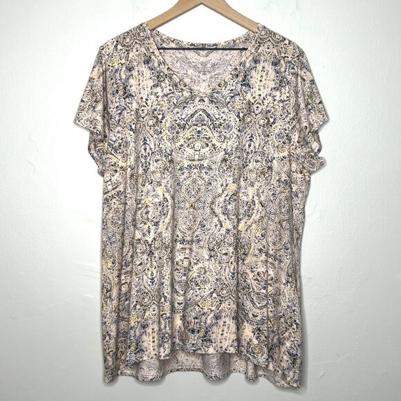 J.Jill PureJill Womens PJ Pima Ellipitical Tee XL Pink‎ V-neck Paisley Lounge - Picture 1 of 8
